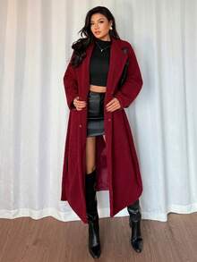 Rafferiza 女士纯色休闲外套，适合秋冬季节穿着，酒红色女士外套 - 紅色 - 查看 3