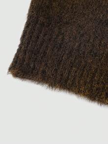 Everyssa Áo len dệt kim cổ tròn màu trơn thường ngày cho nữ, Thu/Đông - Màu nâu Sô-cô-la - Xem 4