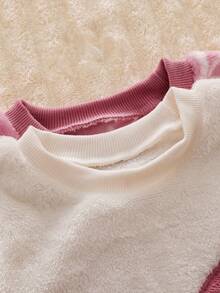 4pcs/Set Girls Minimalist Fashion Pink Series Cloud & Heart Pattern Long Pants, Long Sleeve Casual Comfortable Fleece Pajamas Set - Pink - View 4