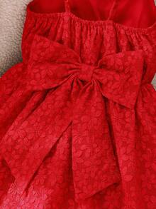 Elladie kids Young Girls Stylish Sweet Cute Bow Decor Red Camisole Minimalist Princess Style Dress - Red - View 7