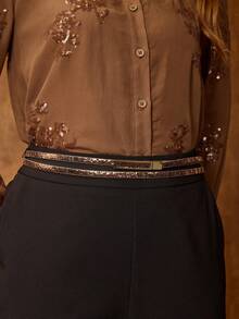 女士时尚方形扣细腰带 - 棕色 - 查看 6