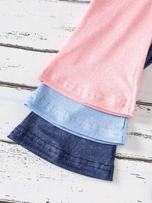 女婴优雅休闲印花水洗蓝色3件套：喇叭裤，春夏 - 彩色 - 查看 6