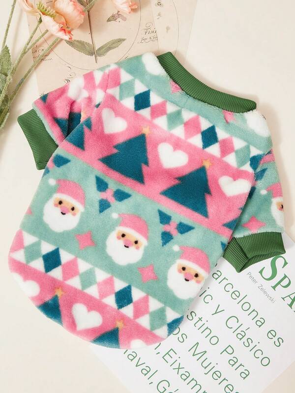 PETSIN 1 pieza Sudadera con capucha redonda para mascotas (perros y gatos) con estampado de patrones de dibujos animados lindos de color rosa y verde, cómoda y elástica