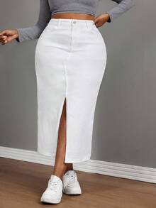 SHEIN SXY Túi nữ có kích thước lớn Váy xẻ tà dài thường ngày - trắng - Xem 1