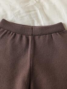 SHEIN 女婴条纹熊针织毛衣和裤子两件套，舒适温暖，适合秋冬季，适合休闲、上学、派对和日常穿着 - 棕色 - 查看 8