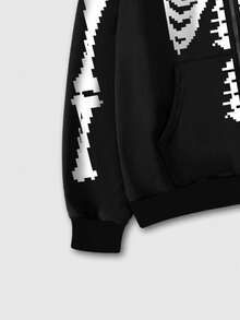 ROMWE MEN Goth Sudadera con capucha con cierre de cremallera de estilo estadounidense para hombre, con estampado gráfico de calavera, para otoño/invierno - Negro - Ver 5