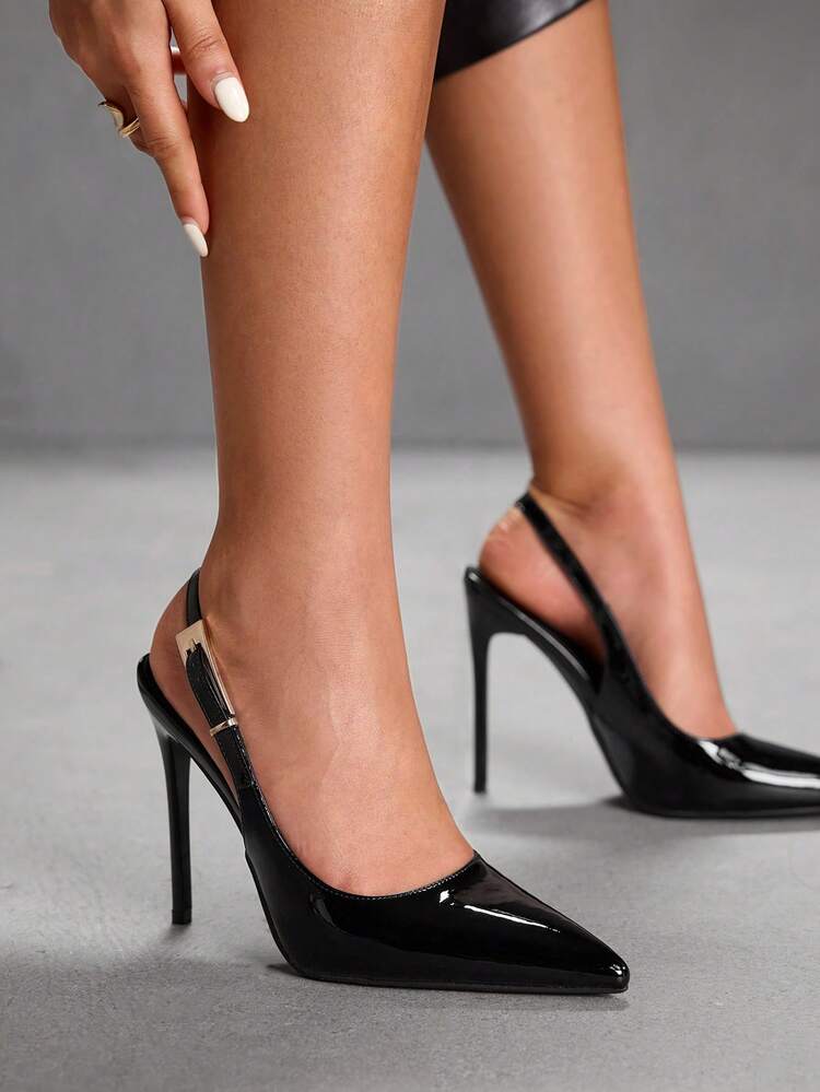 CUCCOO SZL Women's Pointed Toe Stiletto High Heel Black Fashion Sexy Evening Party Pumps With Ankle Strap For Christmas Spring Shoes