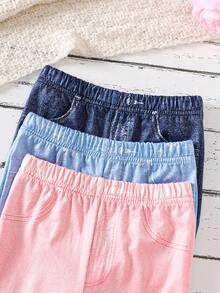 女婴优雅休闲印花水洗蓝色3件套：喇叭裤，春夏 - 彩色 - 查看 7