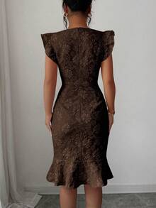 Elenzga Elegant Jacquard Commuter Dress, Summer - Coffee - View 2