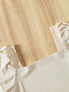 Sparklyn Tween Girl Off Shoulder Long Sleeve Top And Plaid Skirt Set, Autumn/Winter - Multicolor - View 4