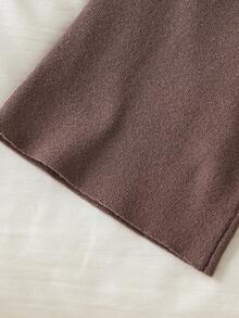 SHEIN 女婴条纹熊针织毛衣和裤子两件套，舒适温暖，适合秋冬季，适合休闲、上学、派对和日常穿着 - 棕色 - 查看 5