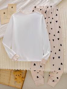 1 Set Merry Christmas Teen GirlTight Fit Pajamas, Long Sleeve Burgundy Top With Reindeer, Green & Red Snowflake, Red & White Geometric Print, Matching Pants, Soft Stretchy Knit Fabric, Machine Washable, Comfortable Fit, Family Matching Outfits (4 Sets Sold Separately) - Multicolor - View 2