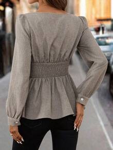 Editum Women's Khaki Woven Casual Commuter Shirt, Autumn/Winter Winter Shirt New Year Thanksgiving - Khaki - View 3