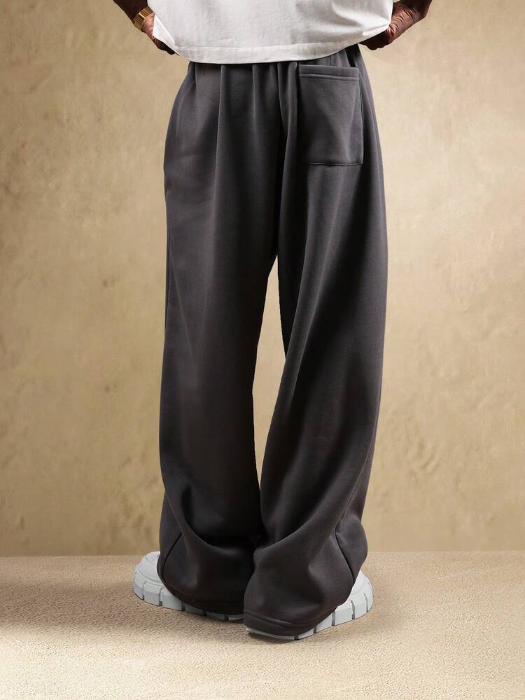 Wide Leg Loose Fit High Rise Pleated Sweatpants With Pockets