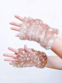ROMWE Kawaii 1 Pair Leopard Print Fingerless Gloves, Warm - Brown - View 3