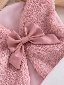 SHEIN 3件套幼儿女孩优雅甜美毛绒裙、贝雷帽，秋冬 - 粉色 - 查看 4