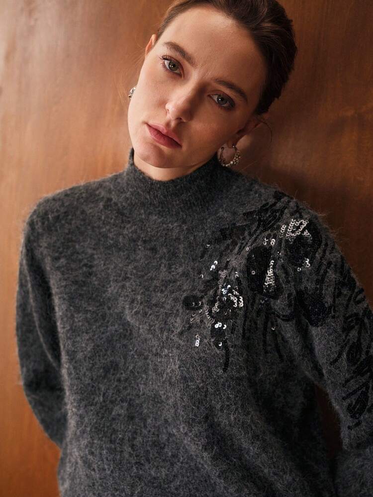 WOOL SEQUIN EMBROIDERY SWEATER