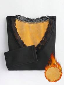 Everyssa Lace Lined Thermal Undershirt, Autumn/Winter - Black - View 4