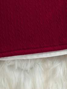 女士度假休闲优雅纹理针织背心搭配长袖翻领衬衫连衣裙两件套，适合日常穿着 - 酒紅色 - 查看 7