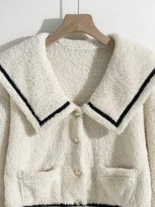 GlowEve Women's Navy Collar Faux Fur Short Jacket, Autumn/Winter