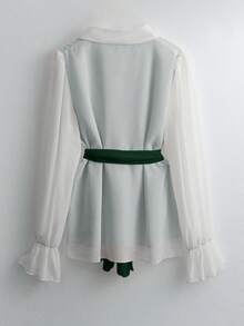 GlowEve Ensemble 2 pièces pour femme Dopamine : chemise et pantalon blocs de couleurs à la mode et rajeunissant - Militaire verte - Voir 2