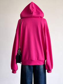 SHEIN Sweetra Young 休闲宽松常规款运动衫外套，适合青少年/年轻女性，返校季 - 玫紅色 - 查看 2