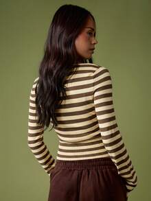 MISSGUIDED Jersey acanalado ajustado y corto con dobladillo acanalado y manga larga de punto para otoño e invierno - Marrón - Ver 2