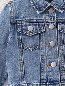 SHEIN Vintaside Kids Young Girls Denim Jackets & Coats, New Arrival For Autumn/Winter, Fashionable Casual School Style, Versatile Daily Wear, Simple Denim Jacket Silhouette, Pair With Sweatshirts & T-Shirts, Early Autumn Item, Girls Denim Outerwear, Light Washed Blue Classic Retro Girls Denim Jacket Kids Jean Jacket Little Girl Denim Jacket