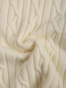Qadelle Women's Casual Embroidered Detail Cable Knit Crew Neck Long Sleeve Sweater, Autumn/Winter - Apricot - View 6