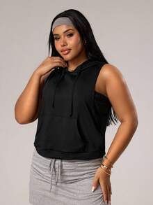 Rhythm Era 女式黑色无袖露背运动连帽衫，配有抽绳兜帽和袋鼠口袋，轻便运动衫