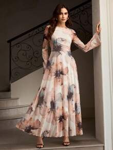 ZEYLAH 女式优雅花卉印花长袖连衣裙 - 彩色 - 查看 5