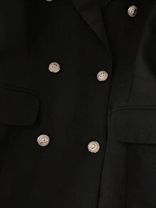 GlowEve Women's Autumn Commuter Mandarin Collar Metal Double-Breasted Mid-Length Jacket - Black - View 7