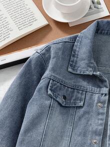 Genkimix Kids 年轻女孩秋季单排扣牛仔夹克和牛仔裤休闲装 - 藍色 - 查看 4