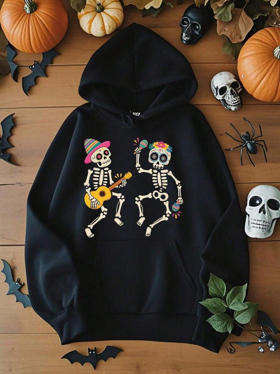 Sudadera mujer estilo urbano impresión creativa tejido suave corte holgado capucha manga larga otoño/invierno uso diario sudadera - Negro - Ver 1