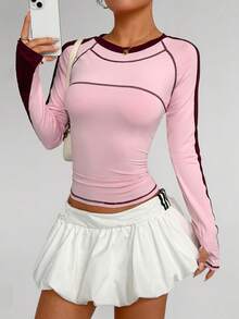 Gameset SHEIN Sport 女式撞色圆领长袖休闲运动T恤 - 彩色 - 查看 1