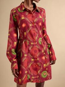 Lyxana Women's Fashion African Print Waist Cinched Mid-Length Shirt Dress - Multicolor - View 5