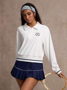 Dewbera Tennis-Stil lässiges Damen Sport-Poloshirt mit Reißverschluss bis zur Hälfte