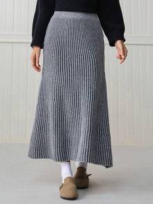 SHEIN LilyWest Women's Pleated Elastic Waist Skirt - Grey - View 1