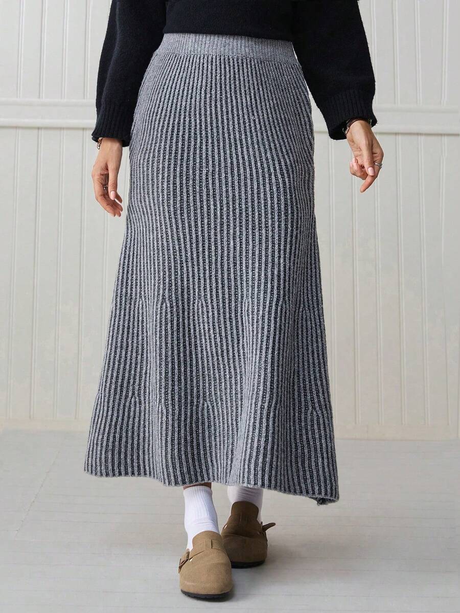 SHEIN LilyWest Women's Pleated Elastic Waist Skirt - Grey - View 1