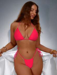 Swim SXY 女士纯色简约日常比基尼套装 - 西瓜粉 - 查看 1