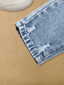 SHEIN Jeans décontractés en denim lavé effilés, style de rue polyvalente, tout-allant, convient pour le port quotidien, nouvelle collection 2025, toutes saisons - Jean clair - Voir 4