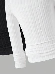 Vacaura 2pcs/Set Teenage Boys/Boy Ribbed Knit Long Sleeve Turtleneck Tops, Versatile Autumn/Winter New Arrivals