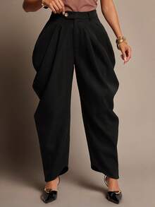 Vixey Women's Solid Color Fashion Loose High Waist Pleated Tapered Pants - Black - View 1