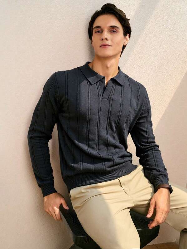 RONVEXI Jersey de manga larga de unicolor casual para hombre, invierno