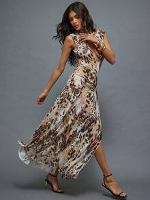 Hauture 抽象花卉动物印花蕾丝网眼连衣裙 - 彩色 - 查看 2