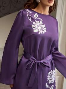 ZEYLAH Women's Bell Sleeve Top And Bell Bottom Pants Set - Purple - View 2