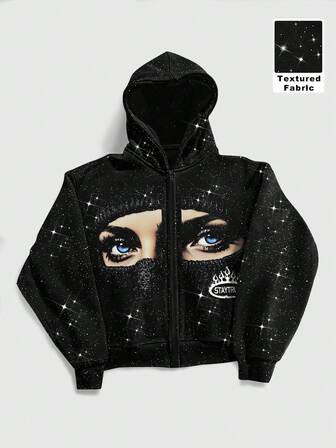 Street Life Sweat-shirt à capuche zippé à manches longues avec imprimé graphique pour hommes, automne/hiver