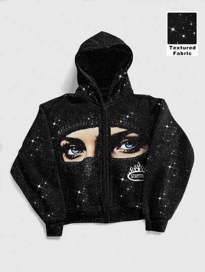 Street Life Men's Autumn/Winter Eyes Graphic Print Long Sleeve Zipper Hoodie Sweatshirt