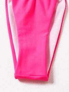 SHEIN Swim 素色比基尼套裝吊脖三角形微型三角文胸和丁字褲下裝2入組泳衣 - 玫紅色 - 查看 10