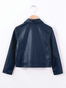 Girls' Cool & Stylish Faux Leather Short Jacket, Long Sleeve - Royal Blue - View 2